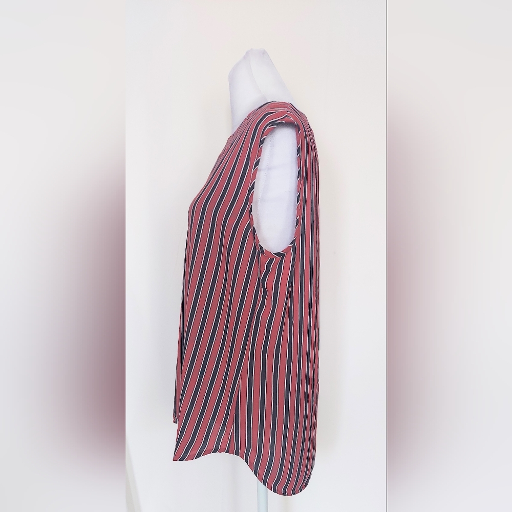 Anne Klein Sleeveless Career Top Size Medium Black Red Stripes - Picture 4 of 9